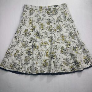 VTG Floral A-Line Skirt Yellow & Black Pattern Womens Size L Linen Blend Whimsy